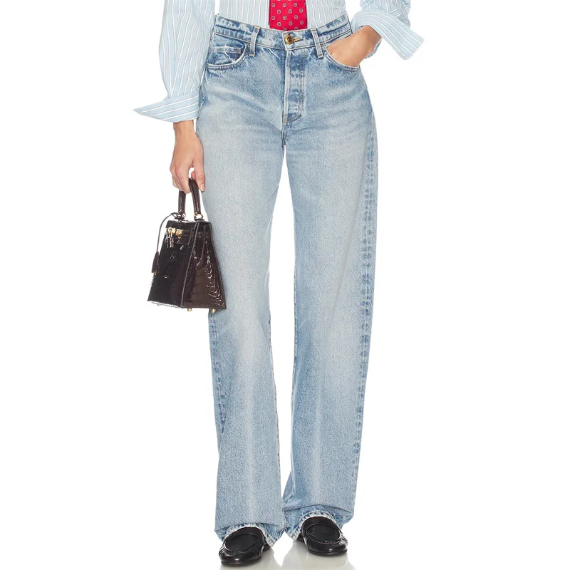 women's jeans New high waisted slim fit straight leg pants for autumn 2026 Retro pure cotton women's pants Denim pants trousers
