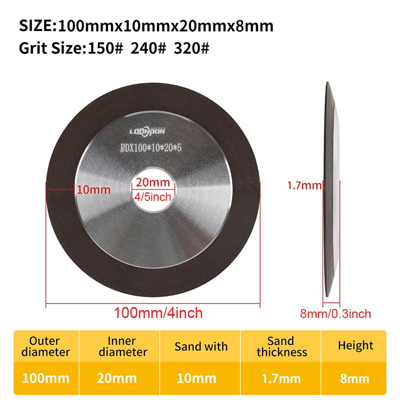 Disque de meule diamantée pour fraise en acier au tungstène, affû70.d'outils, grain circulaire 100-125, 75mm, 150mm, 150mm, 320mm