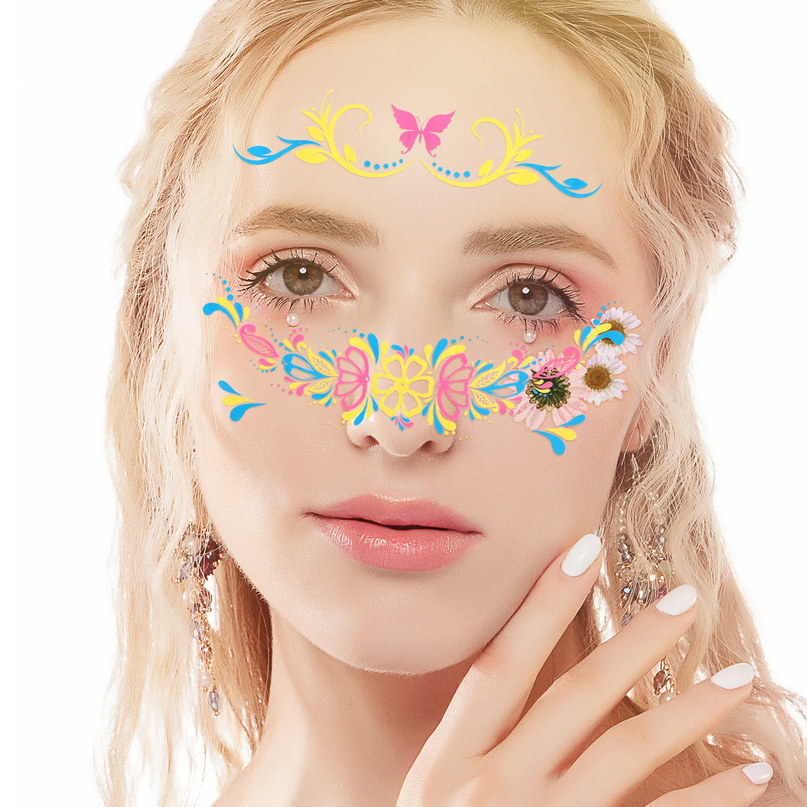 

8 листов наклеек-тату с бабочками для лица, флуоресцентные, водостойкие, для дискотек и вечеринок