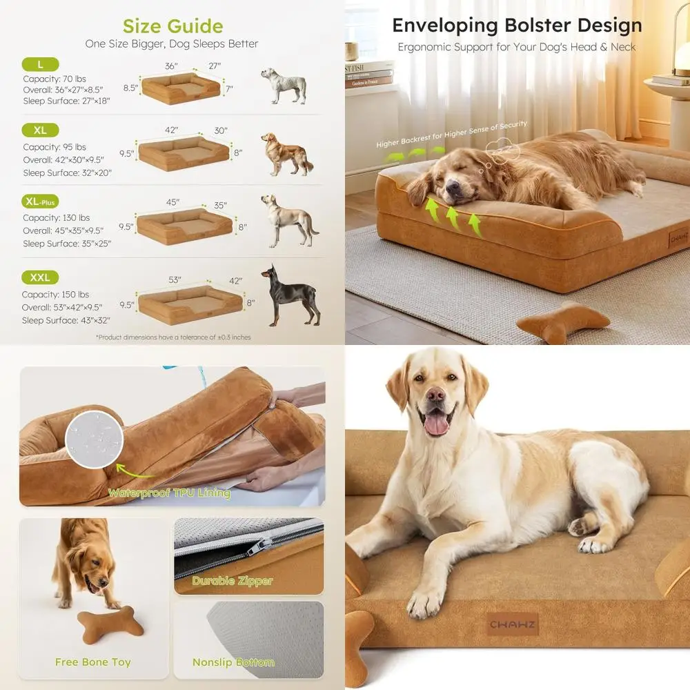 

Large Dog Orthopedic Cooling Gel Bed, Waterproof Removable Cover, 45 Sofa with Bone Toy, Brown