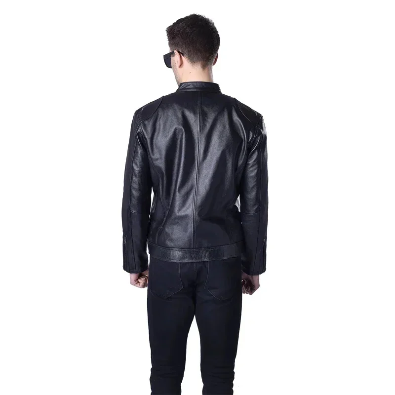 Genuine Leather Jacket Men Coat 100% Sheepskin Cowhide Skin Black Bomber Motorcycle Biker Men's Autumn M033