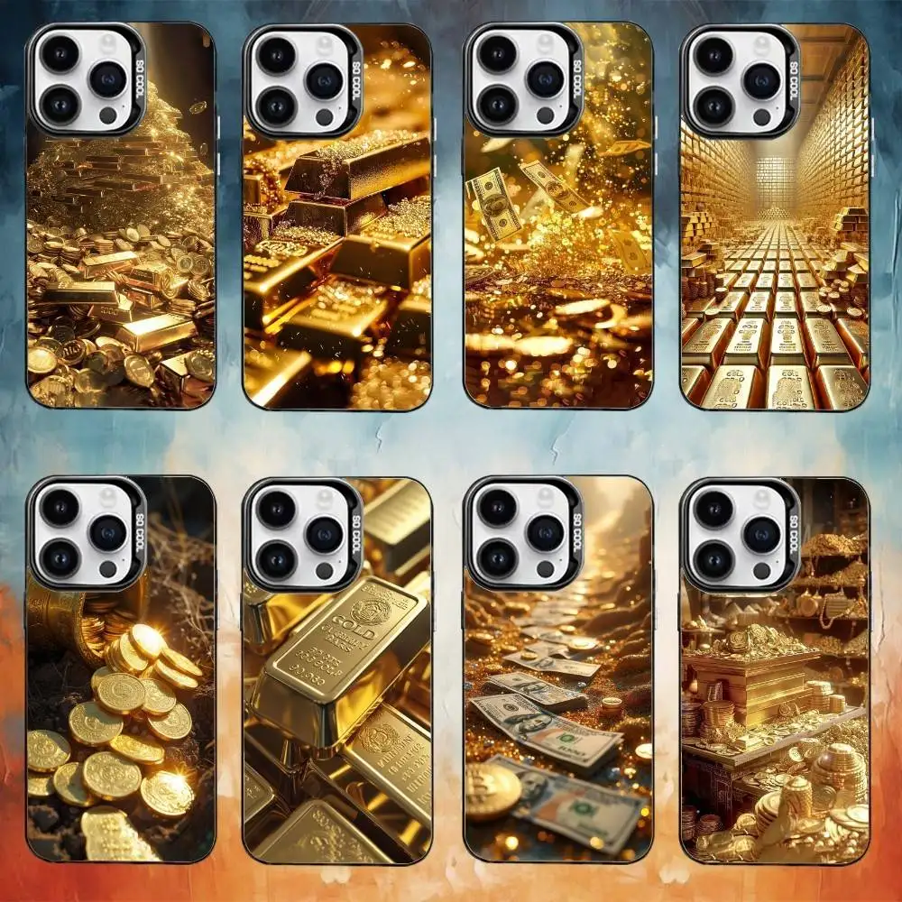 

Gold Cash Art Phone Case For iPhone17,16,15,14,13,12,11 Plus,Pro Max Black Candy Matte Shockproof Cover