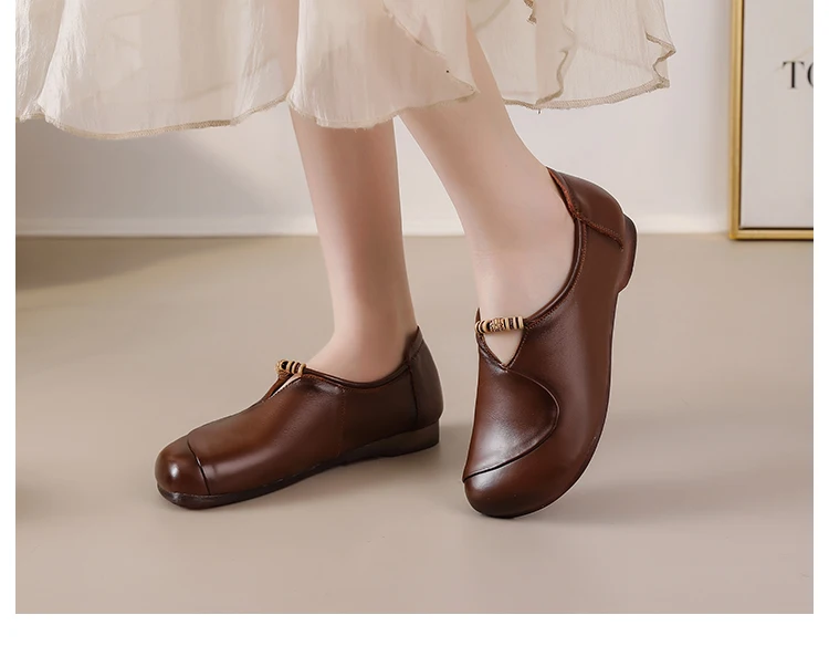 Ethnische V-Ausschnitt Perlenbesetzte Ballerinas Damen Schlichte Vintage Echtleder Mokassins Slip-On Loafer Elegante Alltagsschuhe für Mütter – Detail 14