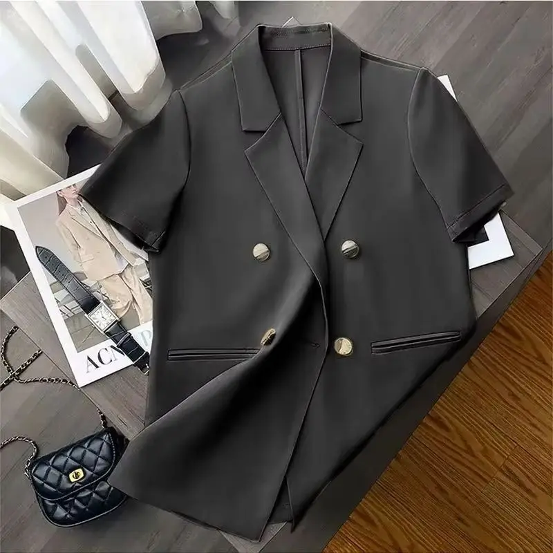

Women Blazer Jacket 2025New Summer Temperament Suit Coat Female Fashion Korean Thin Short Sleeve Suit Outerwear Lady Casual Tops