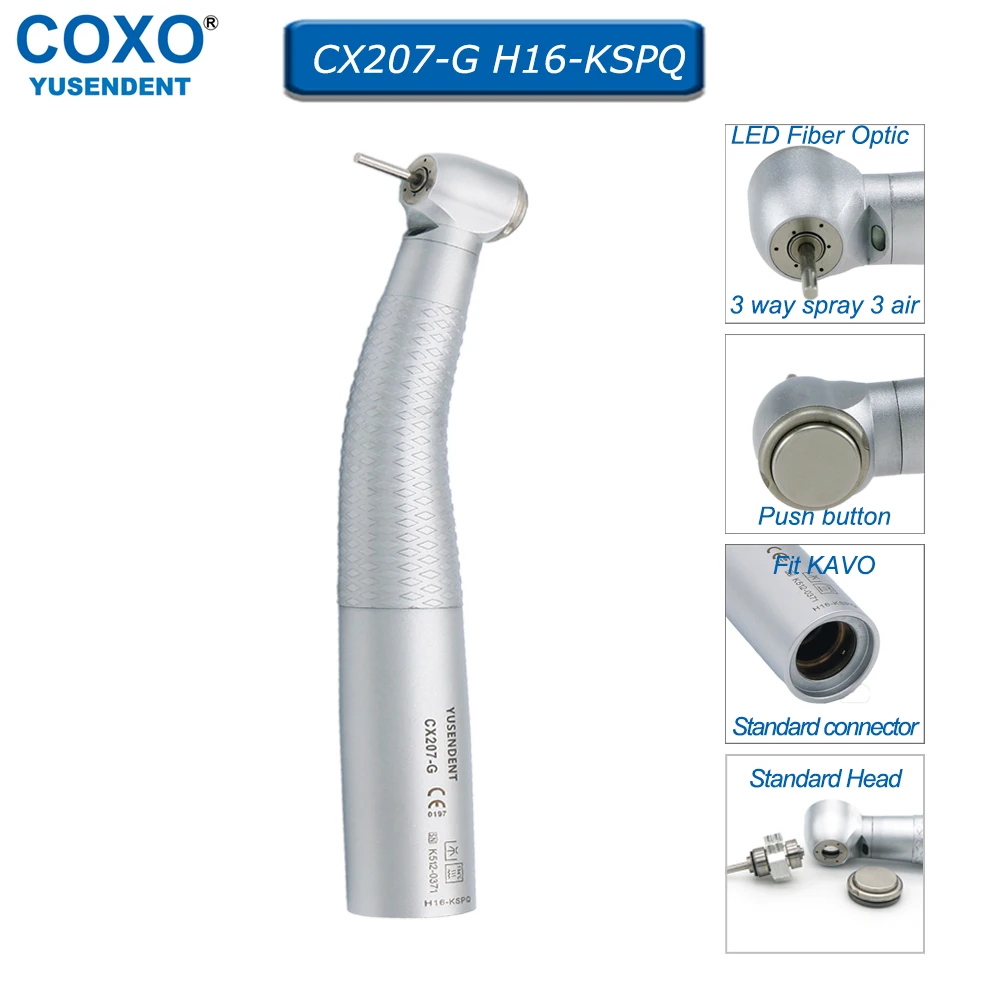 COXO Dental Fiber Optic High Speed Handpiece Dental Turbine With LED Light 6 Holes Quick Coupling Fit KAVO Handpiece