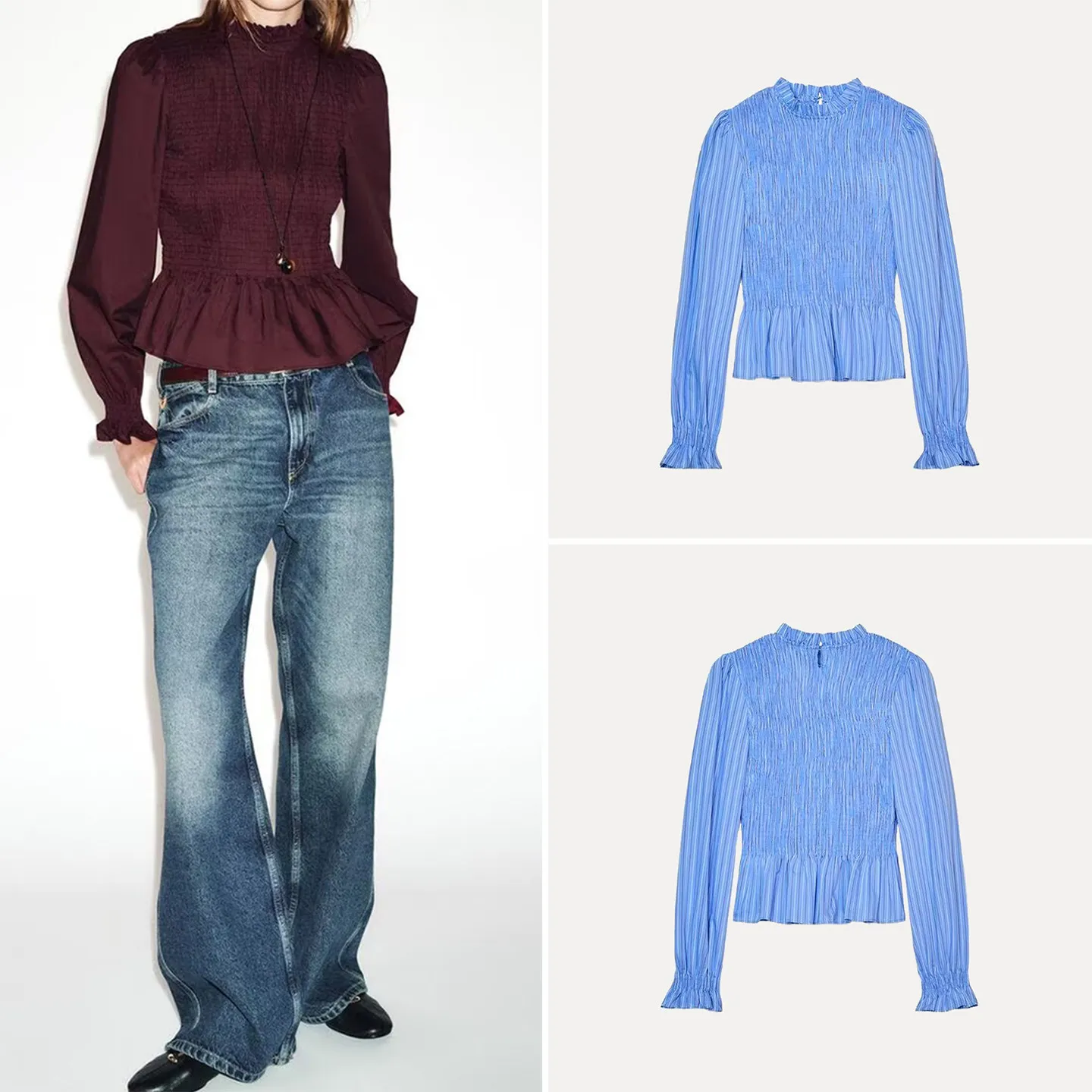 

ZADATA Women's Striped Shirt 2025 New Style Simple Design Long Sleeve Stand Collar Winter Collection Fashion Ladies' Clothing