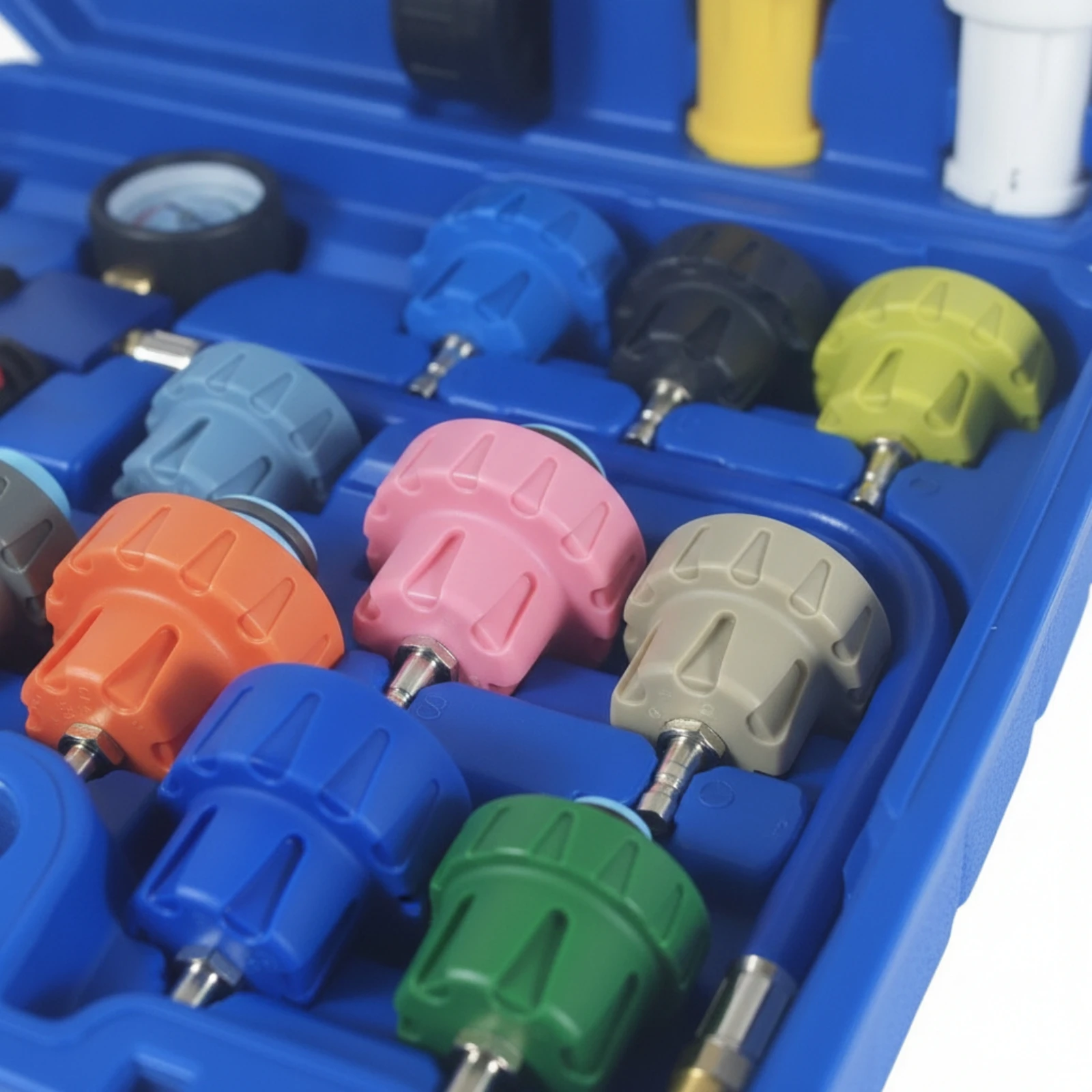 Kit de testeur de pression du système de refroidissement, kit de testeur de pression de l'unité de refroidissement compatible, testeur de fuite de liquide de refroidissement, portable à coque rigide