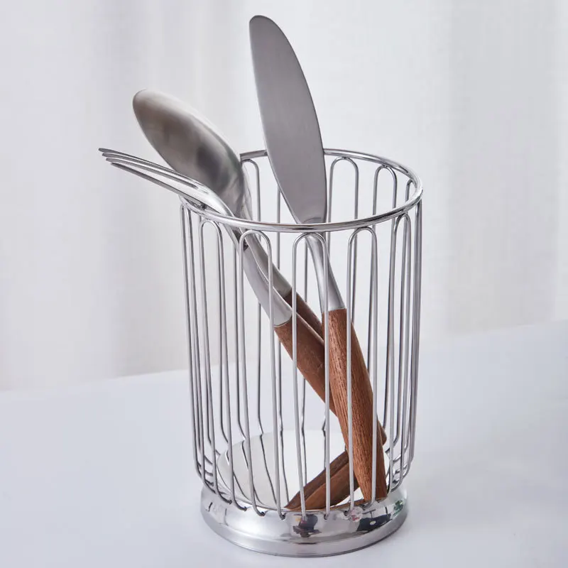 

F0811304 Stainless Steel Fruit Basket Hollowed Out Drain Western Food Spoon Fork Makeup Brush Stationery Storage Container