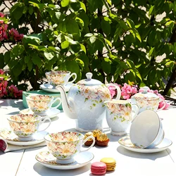 21piece-set, delicate bone china coffee cup set, european vintage tea cup, tea kettle, coffee teapot and tea cup and saucer set