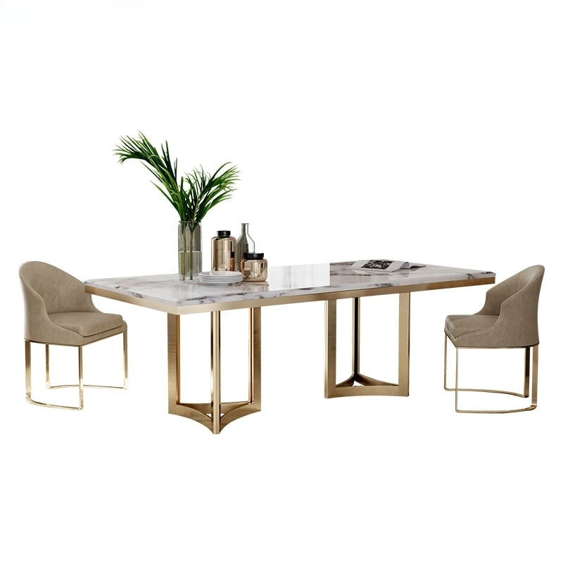 Modern Luxury Marble Dining Tables and Chairs Set Stainless Steel Gold Base  Kitchen Dining Table Chair Chaises Salle Manger