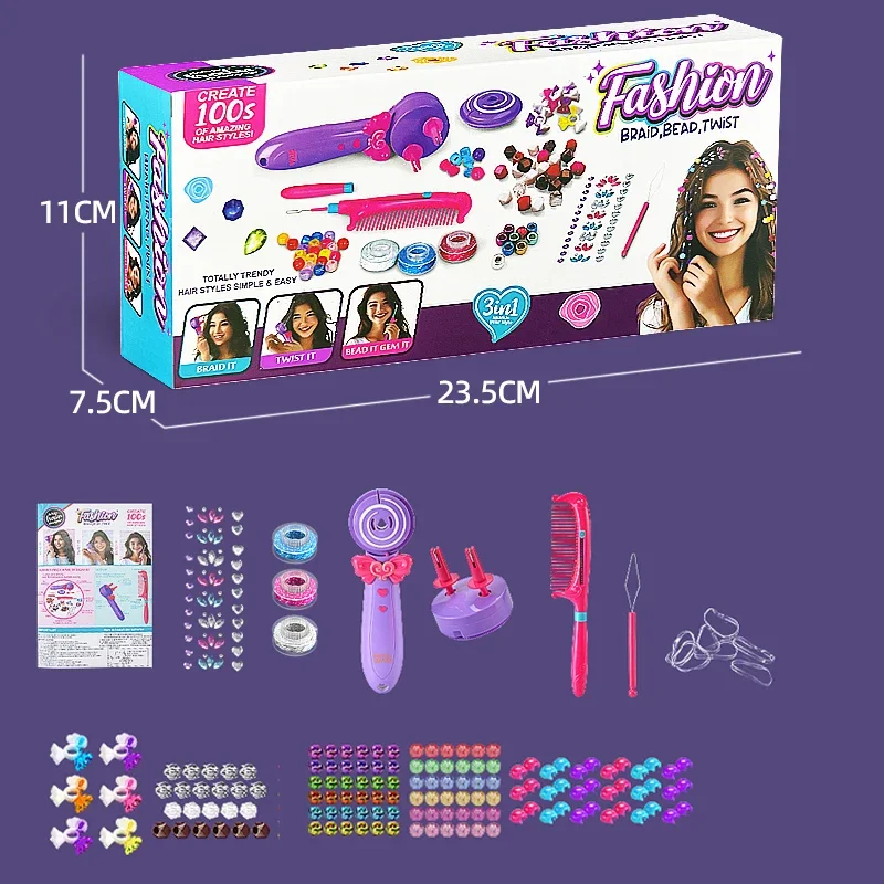 الكهربائية الشعر تجديل تويست BraiderKids DIY تجديل تصفيفة الشعر أداة الأسطوانة تصفيفة الشعر آلة مجموعة التظاهر اللعب لعب الفتيات الهدايا
