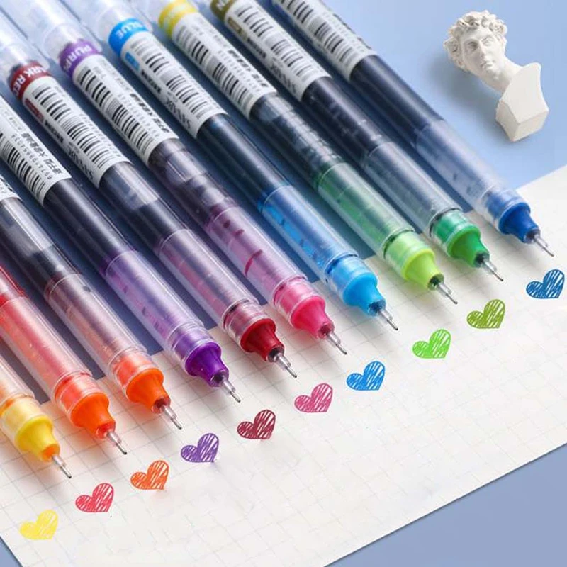 

10pcs/lot Quick Drying 0.5mm Roller Pen Black/Red Ink Straight Liquid Rollerball Gel Pens for Office & School Student Stationery