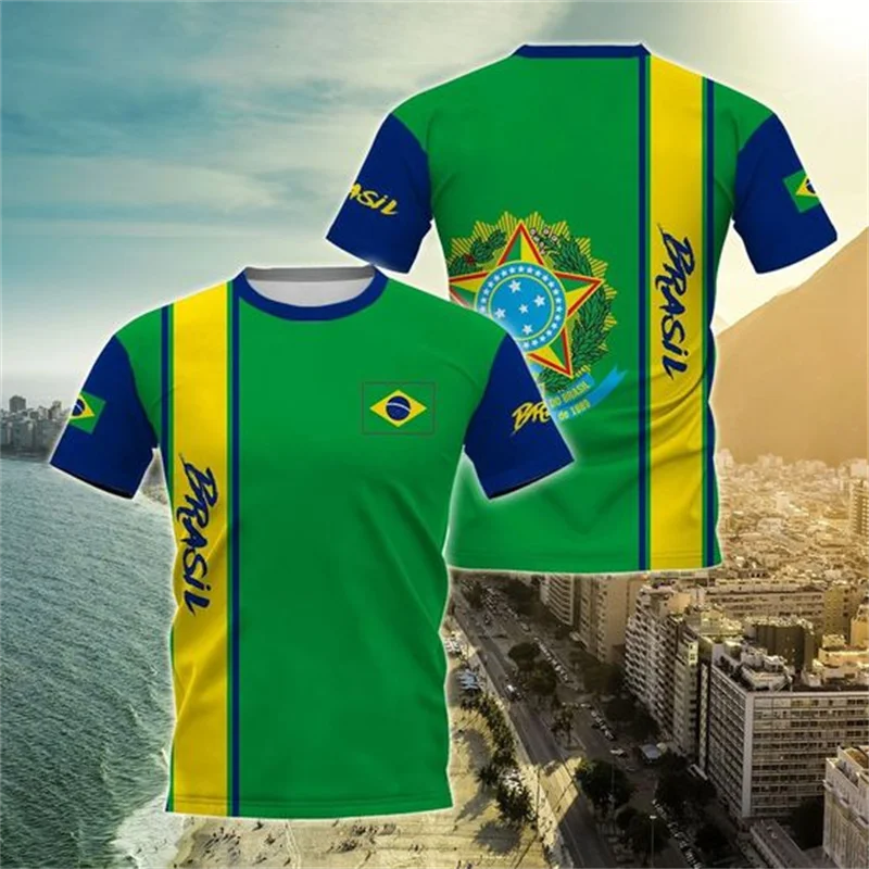 Football Style Men's T-shirts Brazilian Flag Printing Short Sleeved Trend Men's Football Shirt Personalized Brazilian Style Tops