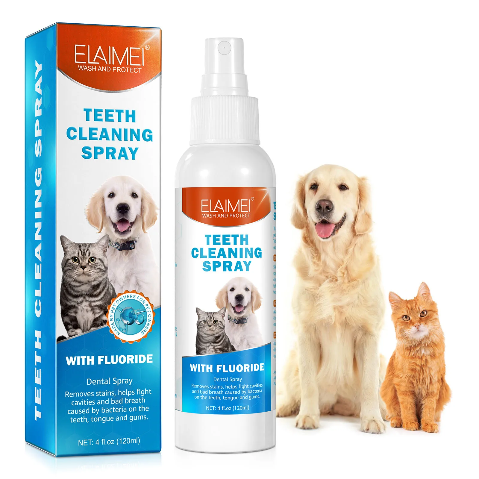 Dogs Dental Spray Complete Care Aqua Flavor Teeth Spray Brushless Cleaning Baking Soda Formula Pets Fresh Breath Tartar Control