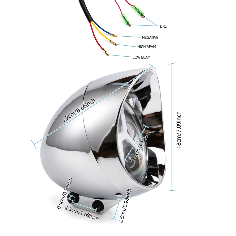 Bullet 5.75" LED Motorcycle Headlight High Low Beam Spot Fog Lamp Bulb Retro Head Light Lamp for Choppers Bobbers Touring Custom view 3