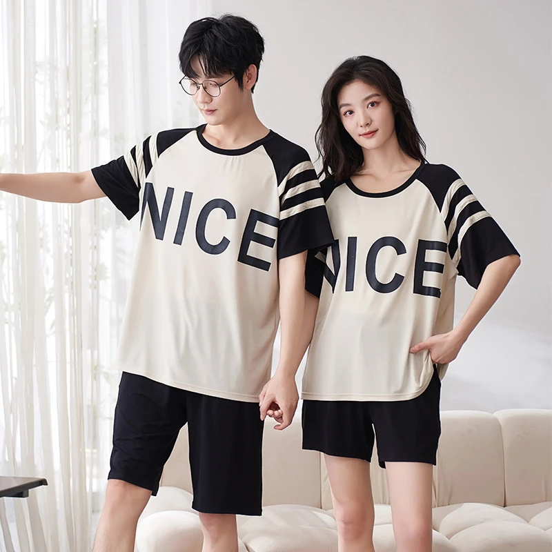 

Couple Pajams Set Lovers Modal Sleepwear Men and Women Short Sleeve Pyjamas