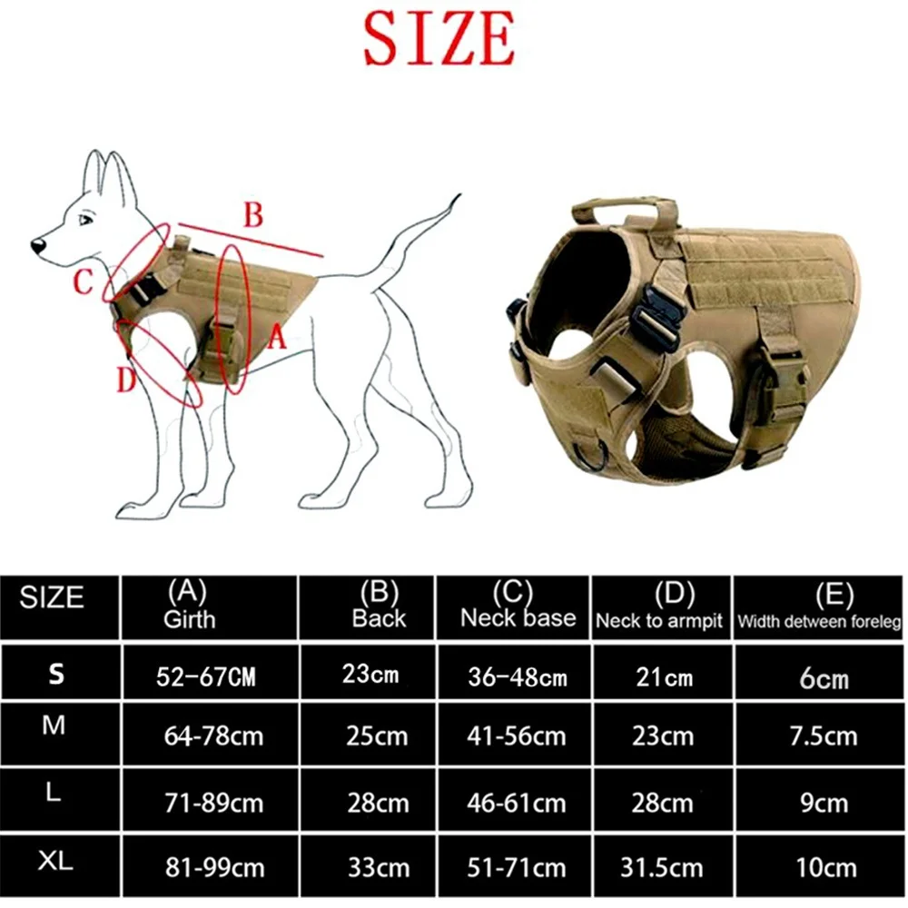 Tactical Dog Harness, Adjustable No-Pull Handle Service Vest Heavy Duty Pet Large Breed, Dog Vest for Training Hunting Walking