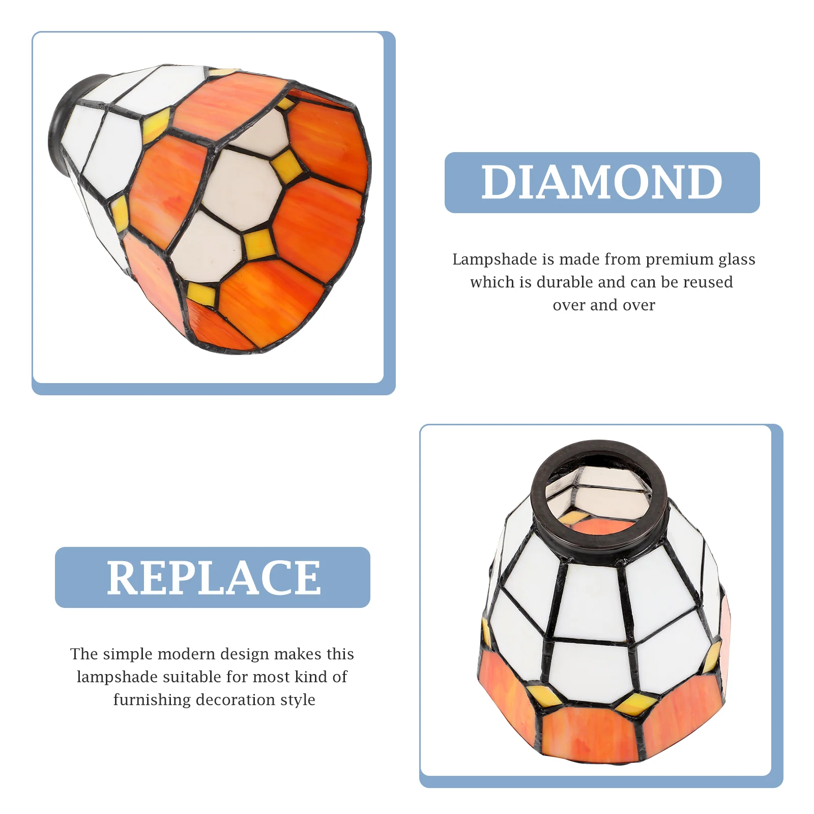 Ceiling Light Stained Glass Lampshade Craft Ornament Housing 12X12X13CM Home Decor Delicate Adorn Orange Decorative