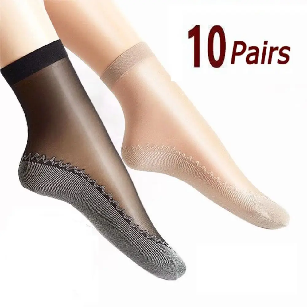 

10 Pairs Women Breathable Thin Silk Socks Spring Summer Non-Slip Fashion Transparent Ladies Hosiery