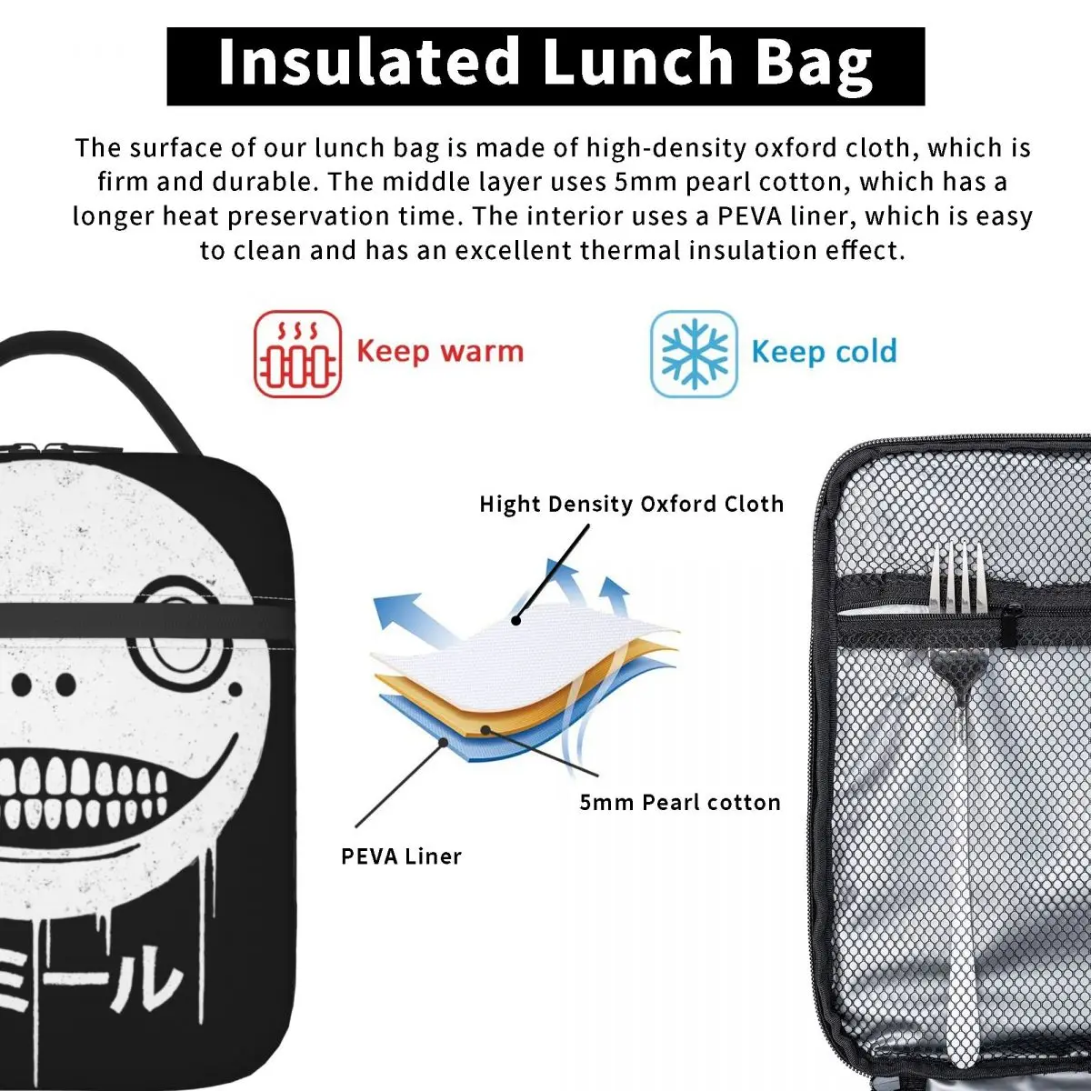 Nier Automata YoRHa 2B bolsa de almuerzo para fiambrera gráfica Unisex bolsa refrigeradora de viaje bolsas de almuerzo térmicas Oxford aisladas portátiles