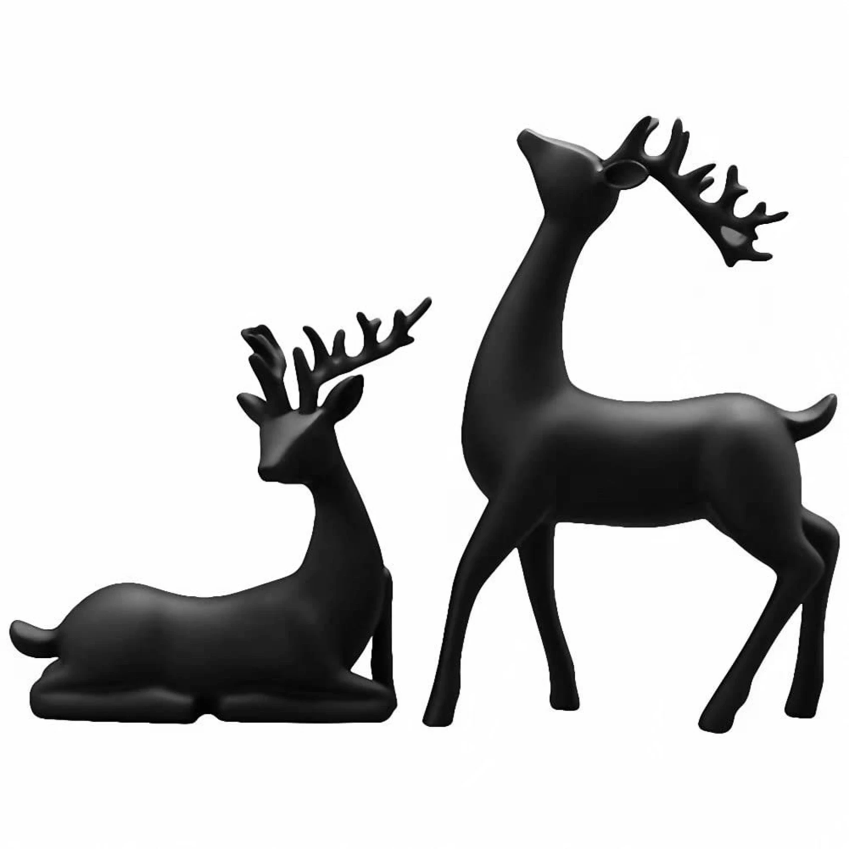 Reindeer Figurines Set of 2 Resin Deer Statues Sculpture Deer Ornaments for Living Room TV/Wine Cabinet Home Decor B