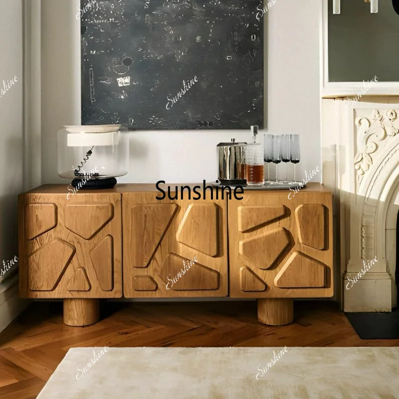 Wabi Sandy Wind Solid Wood Side Cabinet Living Room Storage Decorative Cabinet Middle Antique Dining Side Cabinet
