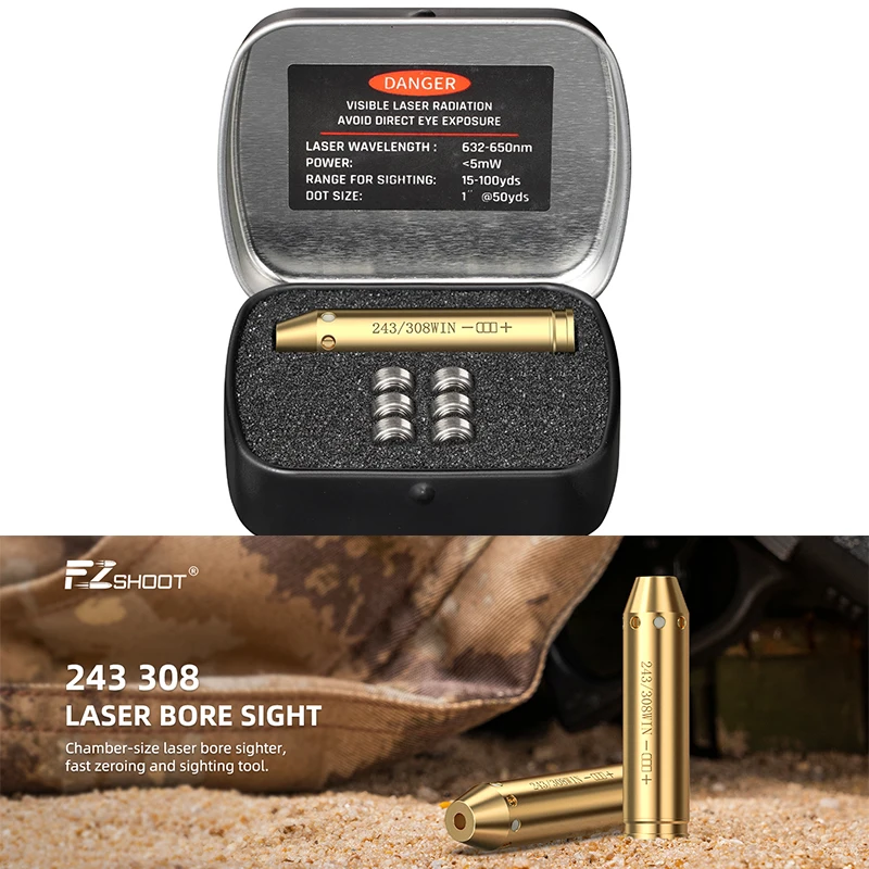 

EZshoot Bore Sight Laser 243 308 Red Laser Boresighter with Portable Tin Case and Extra Batteries for Hunting Sighting