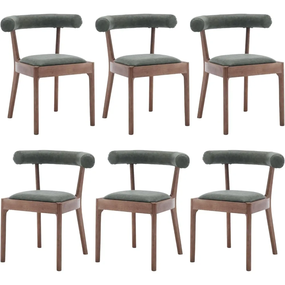 

PU Dining Chairs Set of 6 Midcentury Wooden Kitchen Dining Room Chairs Comfortable Faux Leather Side Chairs with Open Back and R