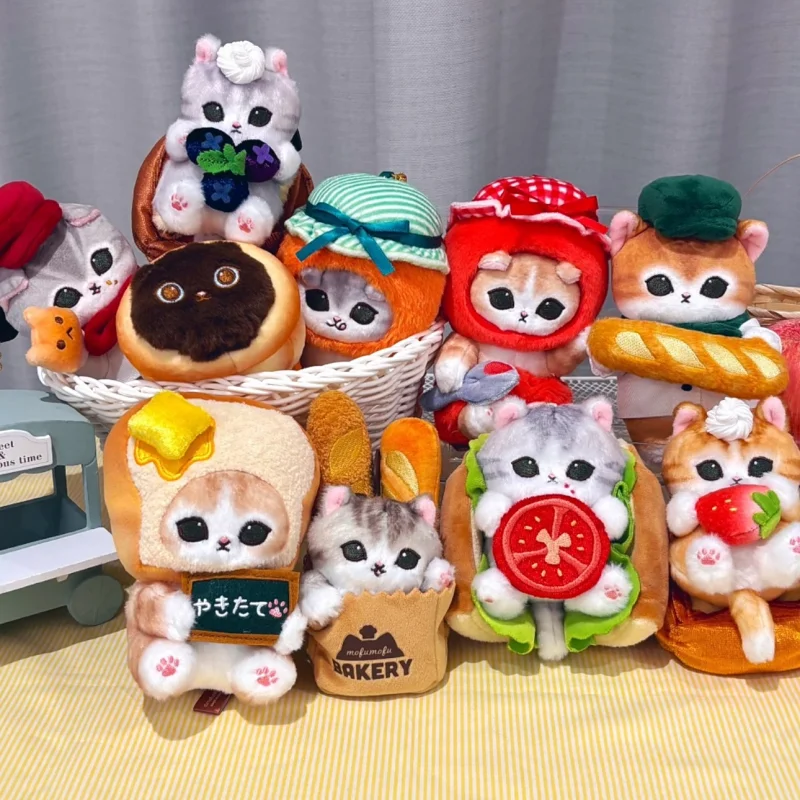 Cute Bakery Baguette Mofusand Plush toy Pendant Cross Dress toast bread Stuffed Animals Shark kitten Cartoon cat Bag Keyring