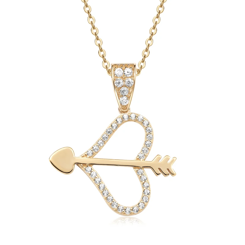 

Raprgold 14K Solid Gold Cubic Zirconia Heart Pendant with 925 Silver Link Chain 20'' Cupid's Arrow Heart Necklace