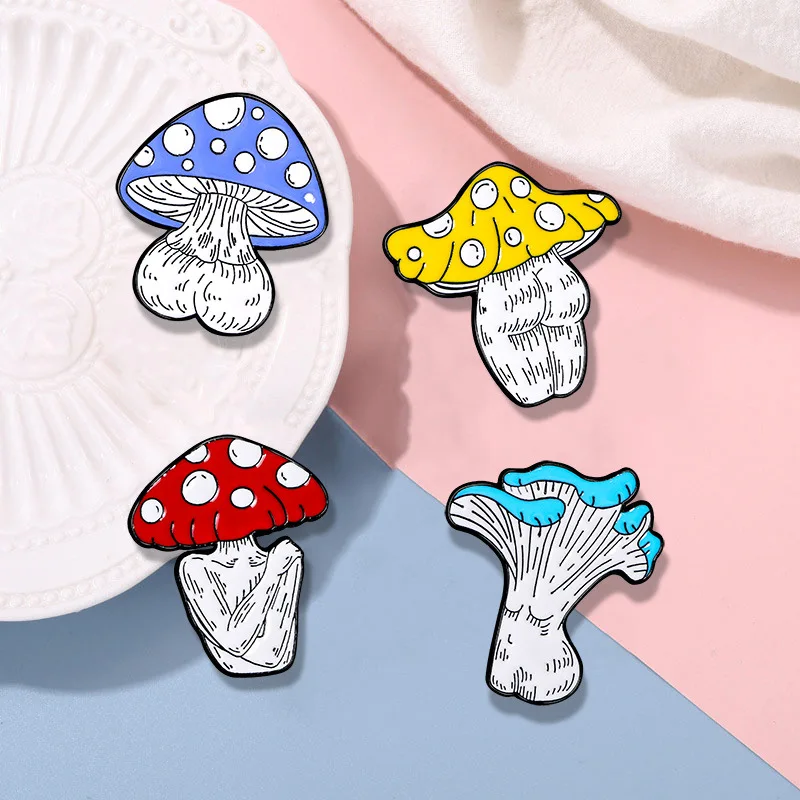 Cartoon Creative Mushroom Design Alloy Brooch Badge Pin Unisex DIY for Clothes Bags Shoes Hat Scarf T-shirt Jeans Accessories
