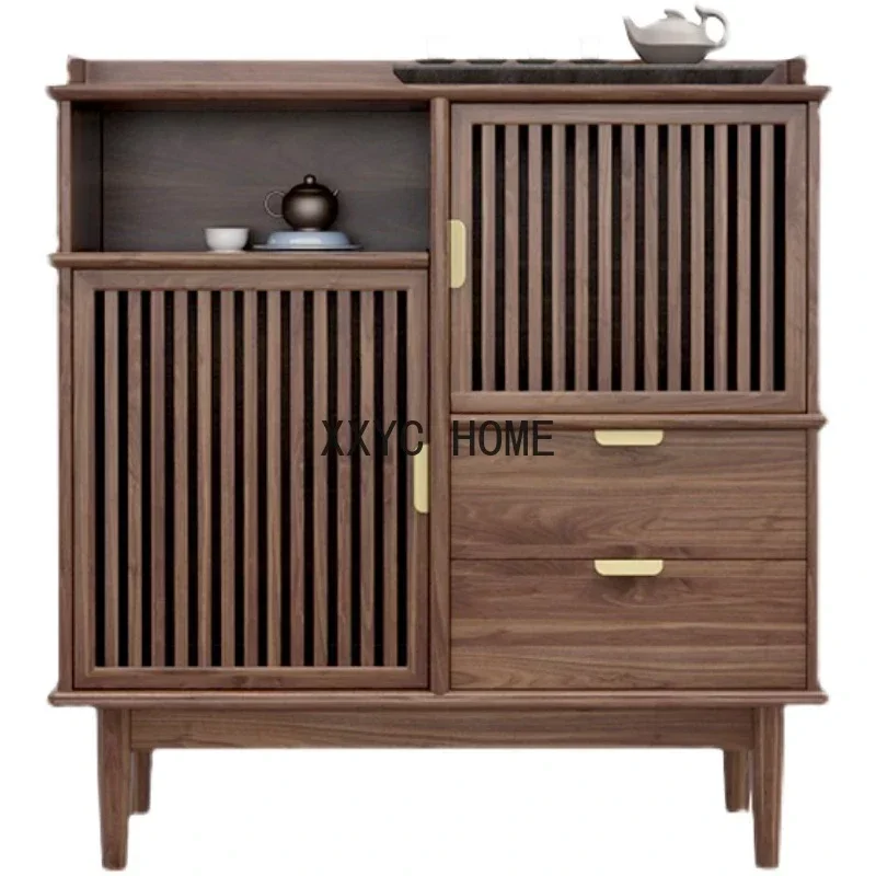 

New Chinese Style Solid Wood Sideboard Solid Wood Black Walnut Tea Storage Storage Cabinet Zen Ash Storage Cabinet