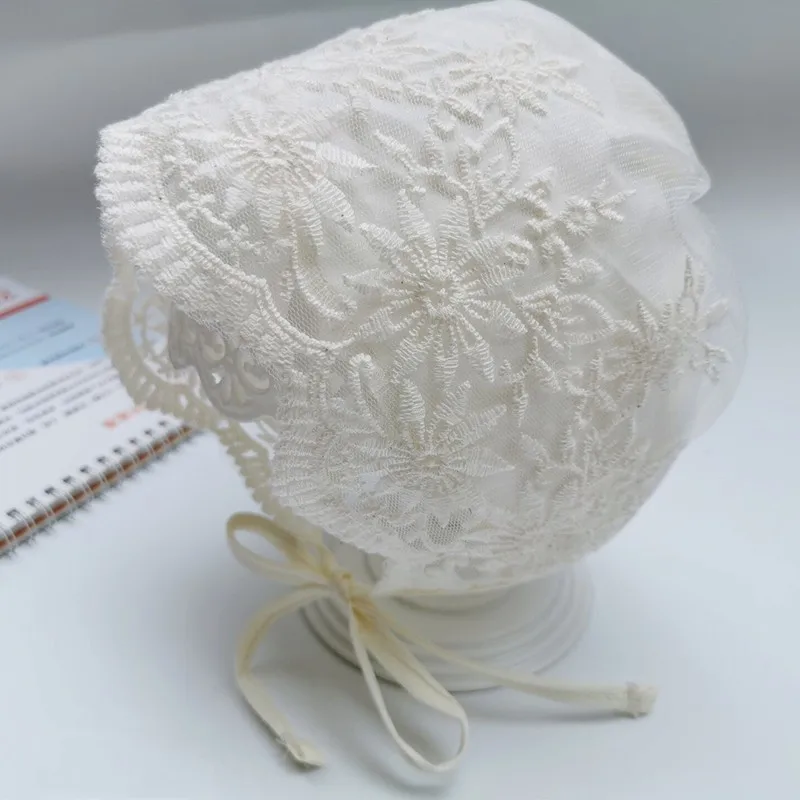 Lace Embroidery Flower Baby Hat Summer Breathable Mesh Infant Girl Bonnet Cap Newborn Photography Props