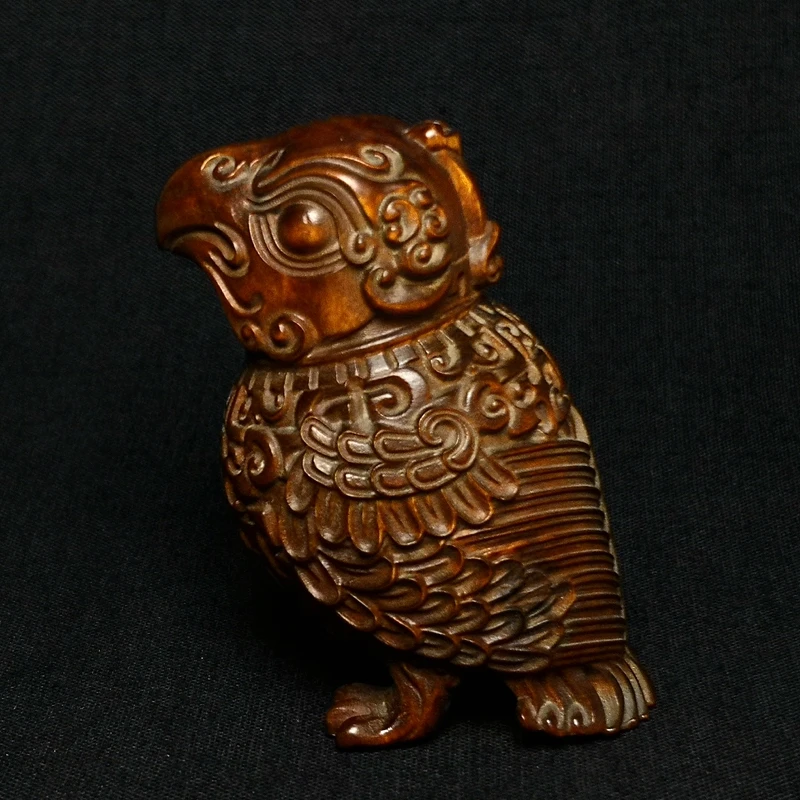 

YIZHU CULTUER ART Size 2.6 Inch Old Chinese Hand carved Boxwood Wood Parrot Bird Figure statue Decoration Gift Collection