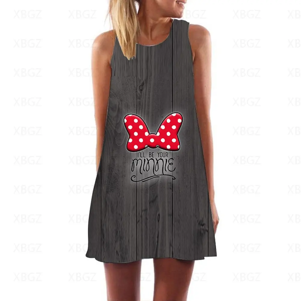 Print Women's Dress Minnie Mouse Loose Summer Dresses Woman 2022 Disney Mickey Fashion Cool Boho Top Beach Sleeveless Sexy Mini