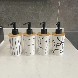 Plastic Liquid Soap Dispensers with Bamboo Cover, Hand Wash Bottle, Shower Gel Shampoo Bottles, Bathroom Accessories, 320ml