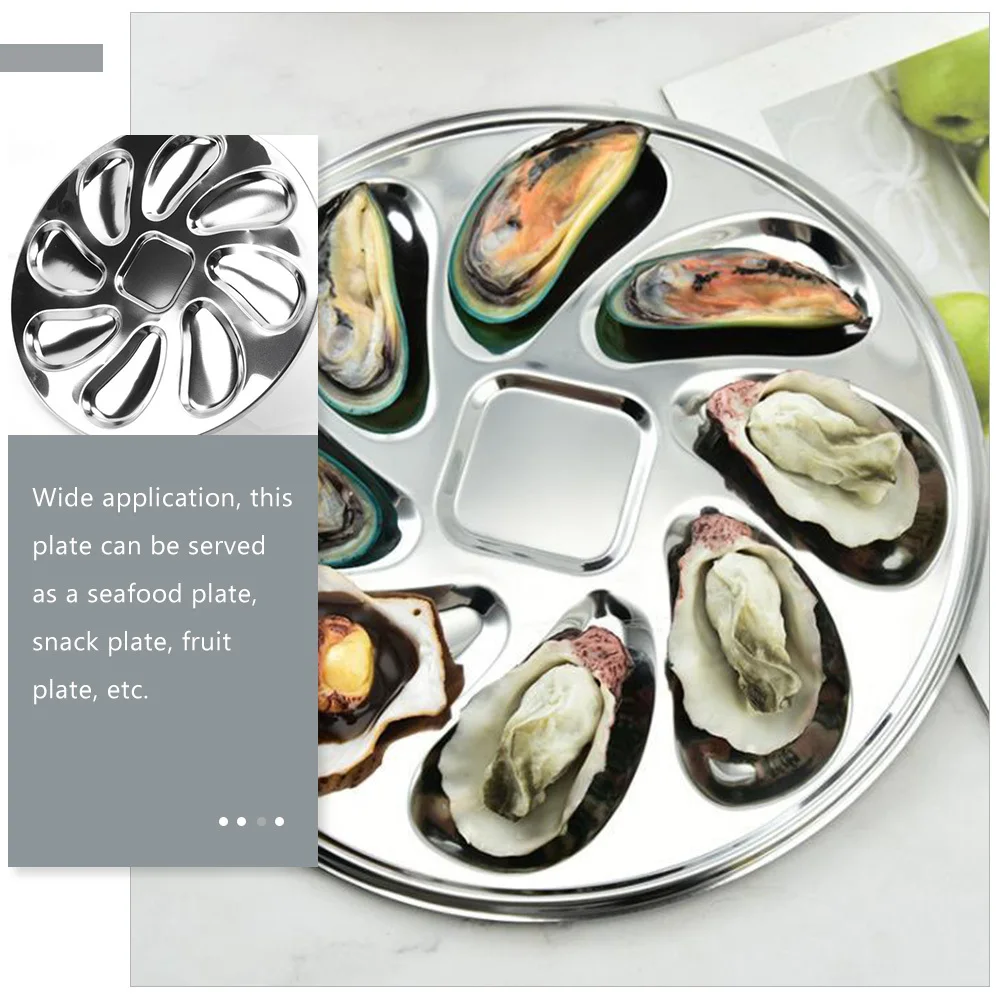 

1 set Stainless Steel Oyster Serving Plate Kitchen Accessory Wear Resistant Multi-Function Seafood Snack Fruit Tray Restaurant