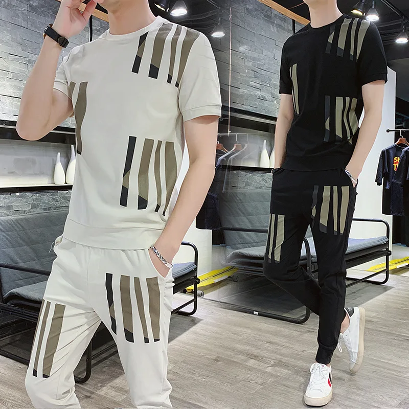 2023 New Slim Suit Men's Short Sleeve T-shirt Sports Trend Suit Men's Teenagers Jorts Рубашка Женская Men Clothing  Man Clothes