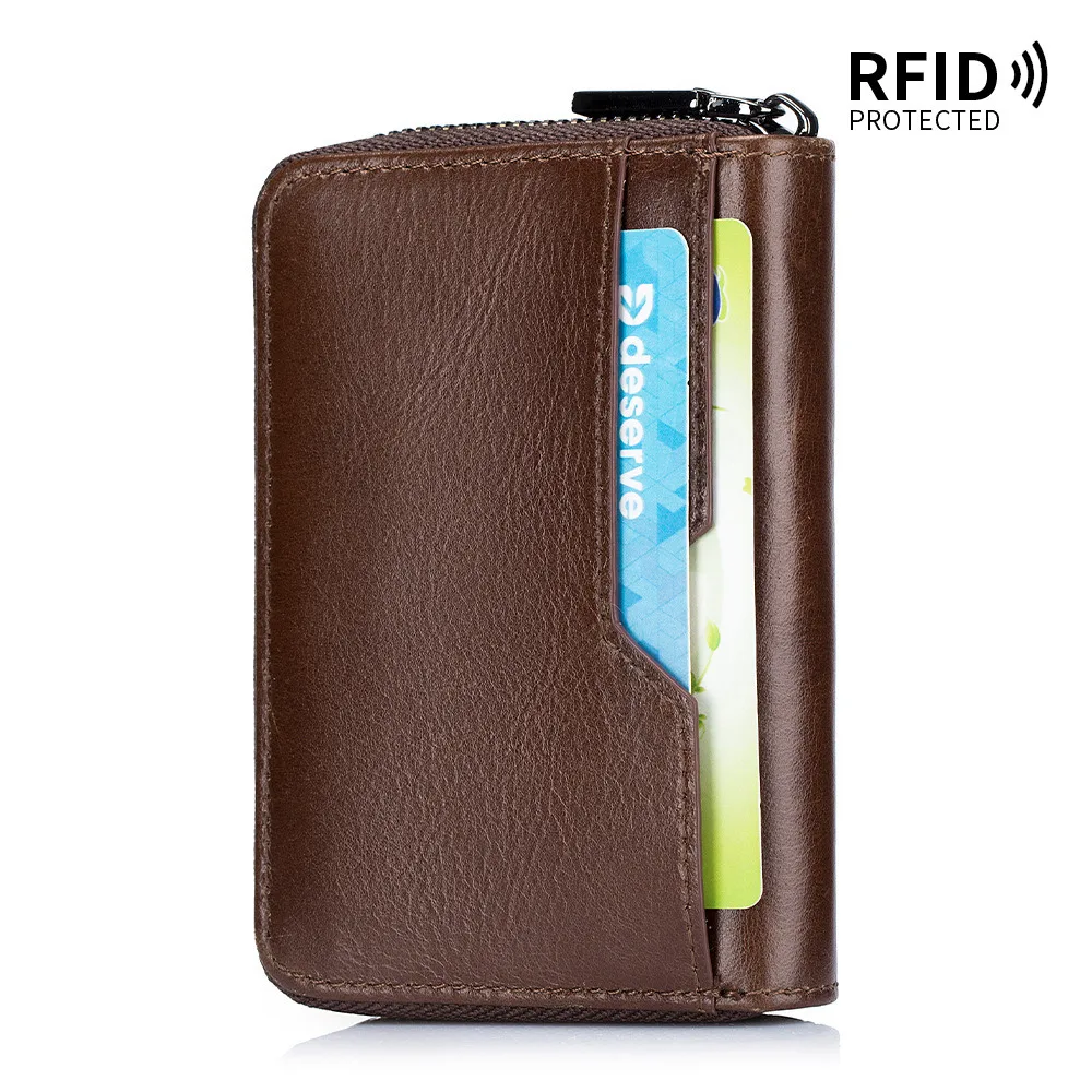 Genuine Leather Short Wallet RFID Bank Credit Card Holder First Layer Cowhide Mini Coin Purse Bag Clutch Key Pouch For Men