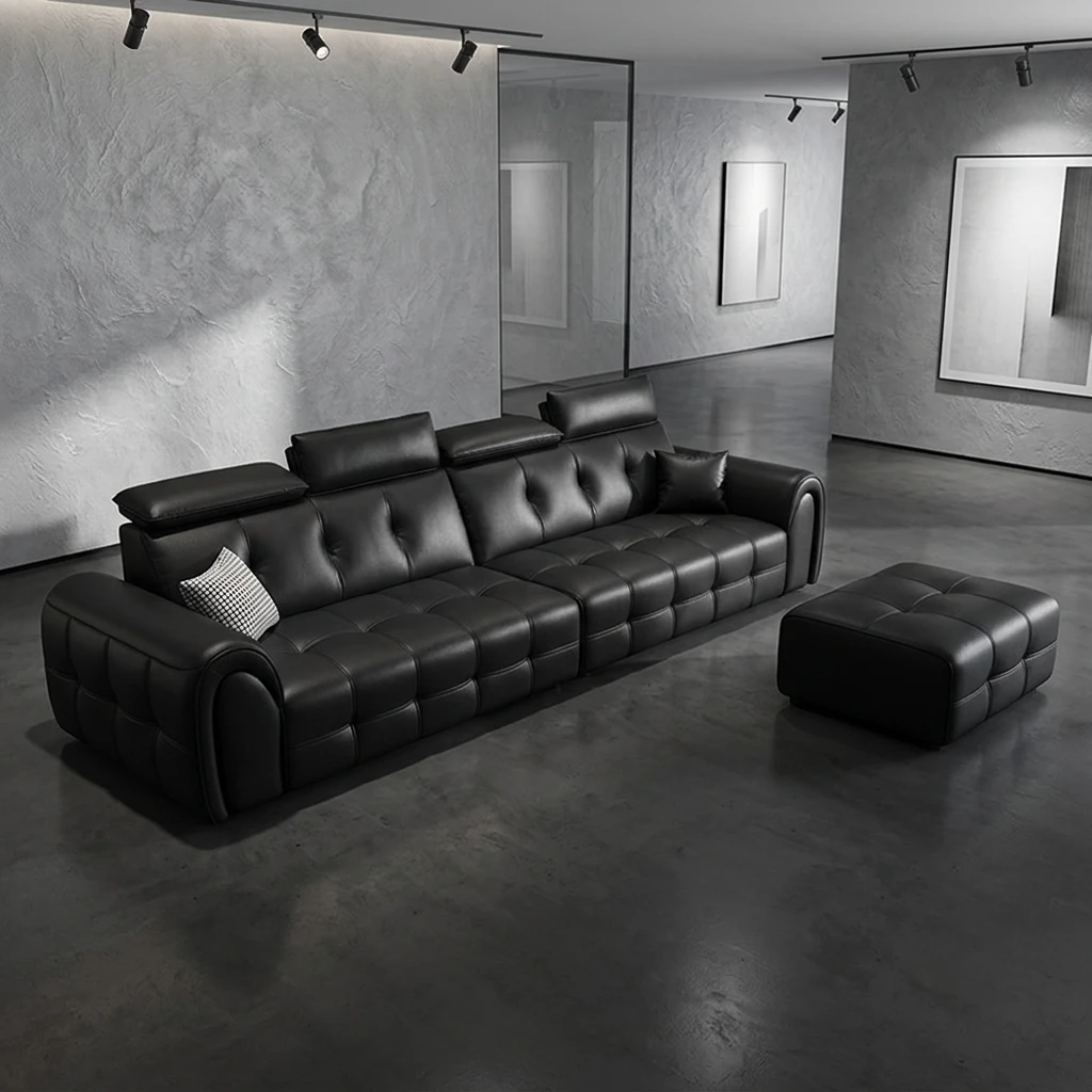 ^High-End Genuine Leather Sofa Italian Minimalist Biscuit Design Puffy Sectional for B2B