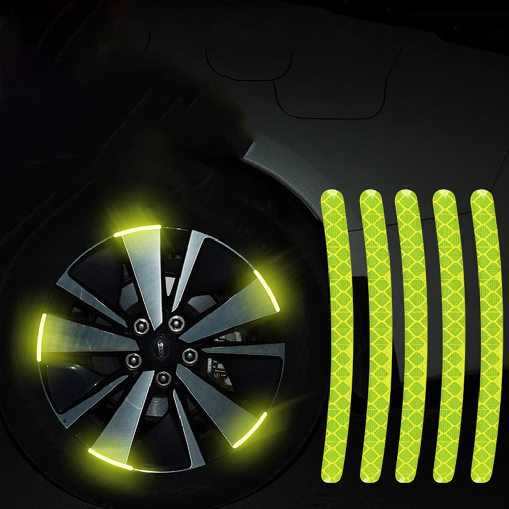 

Wheel Reflective Sticker Outdoor Fluorescent Night Night Ride Rim Wheel Decal Decor Strip Safety Tape 20pcs 90*7mm