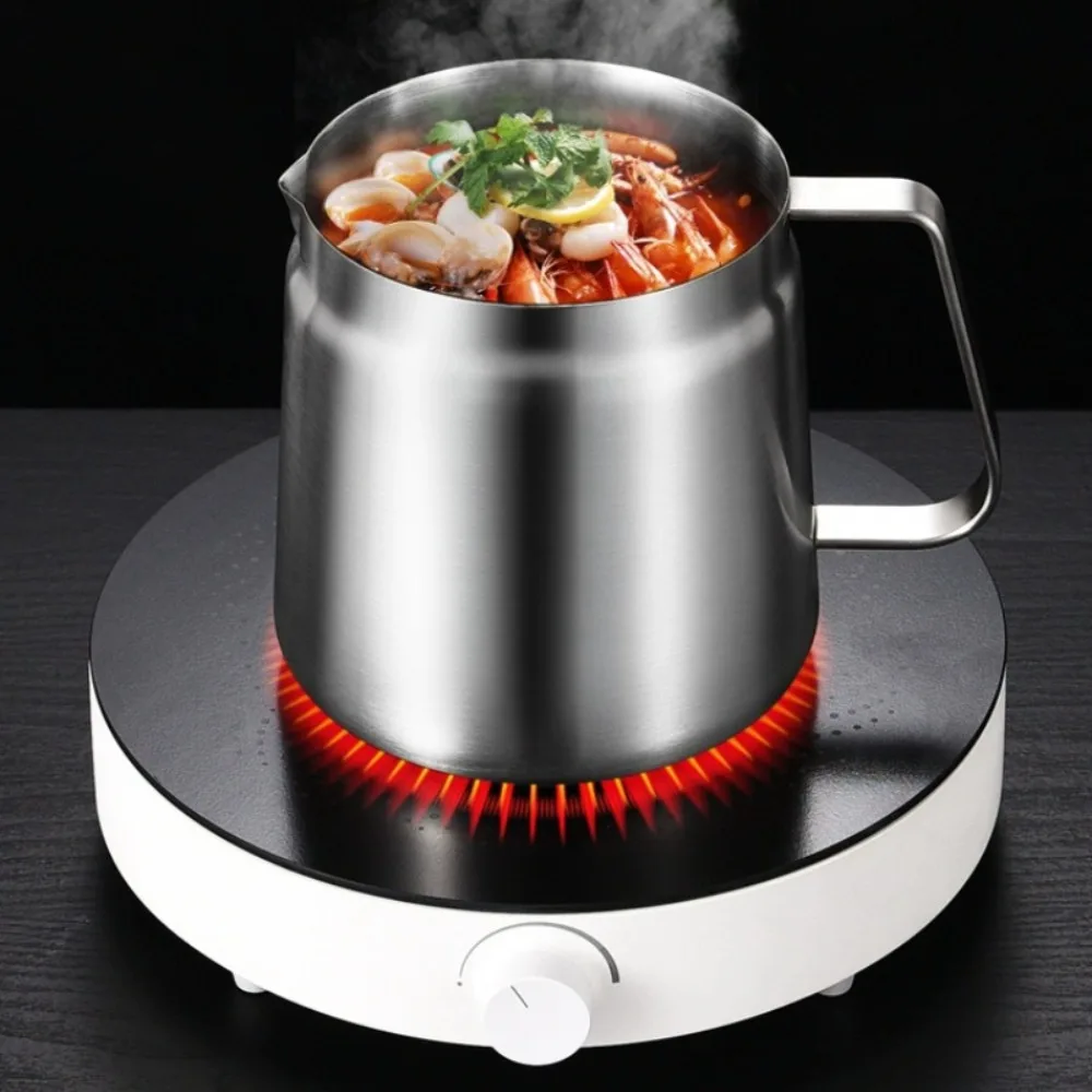 وعاء مقلاة عميقة من الفولاذ المقاوم للصدأ سعة 2 لتر مع مصفاة زيت وسلة وعاء قلي متعدد الاستخدامات بسعة كبيرة للبطاطس المقلية والدجاج