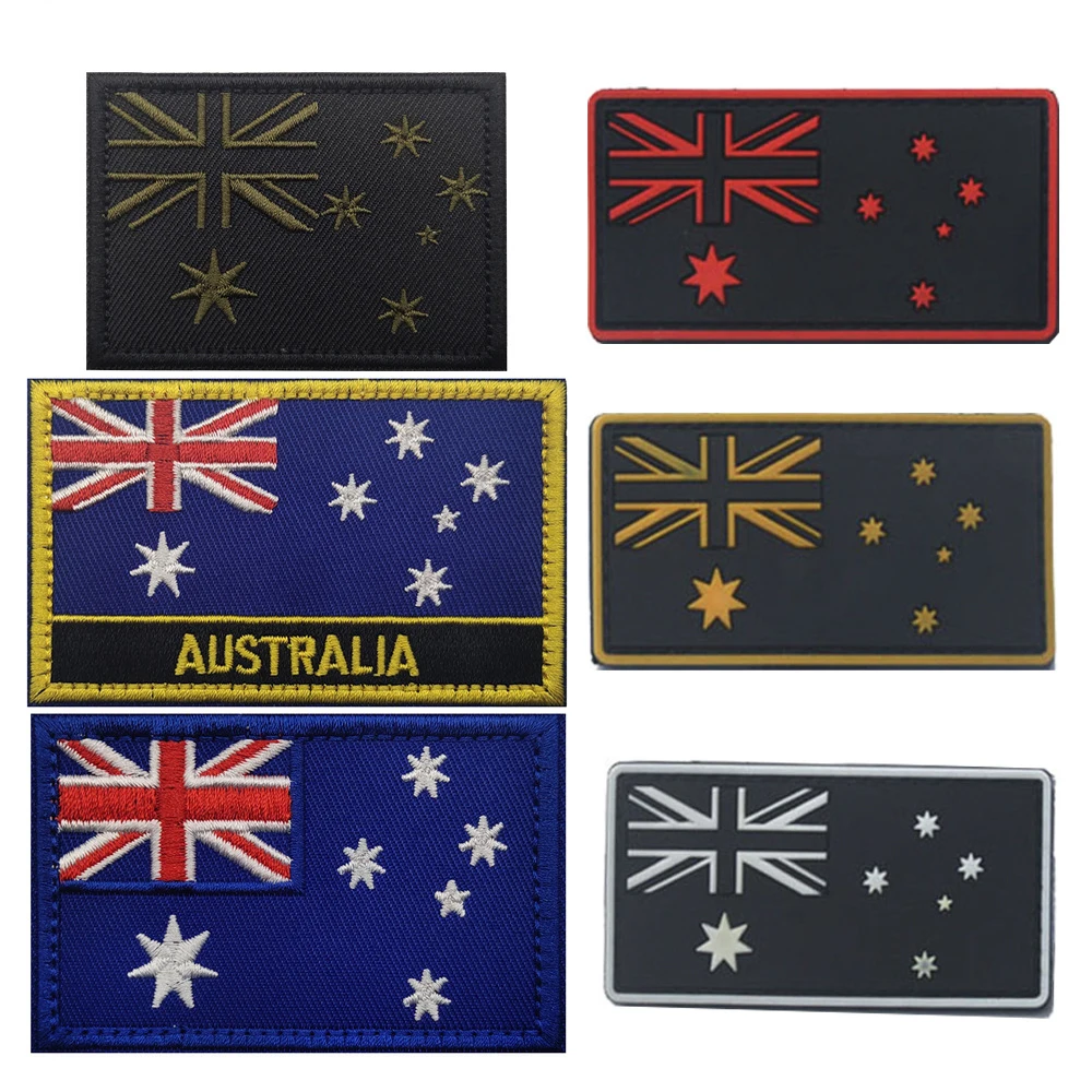 Australia New Zealand Papua New Guinea Guam Samoa Flags Embroidered PVC Rubber IR Reflective Patches Appliqued Badges Chevron