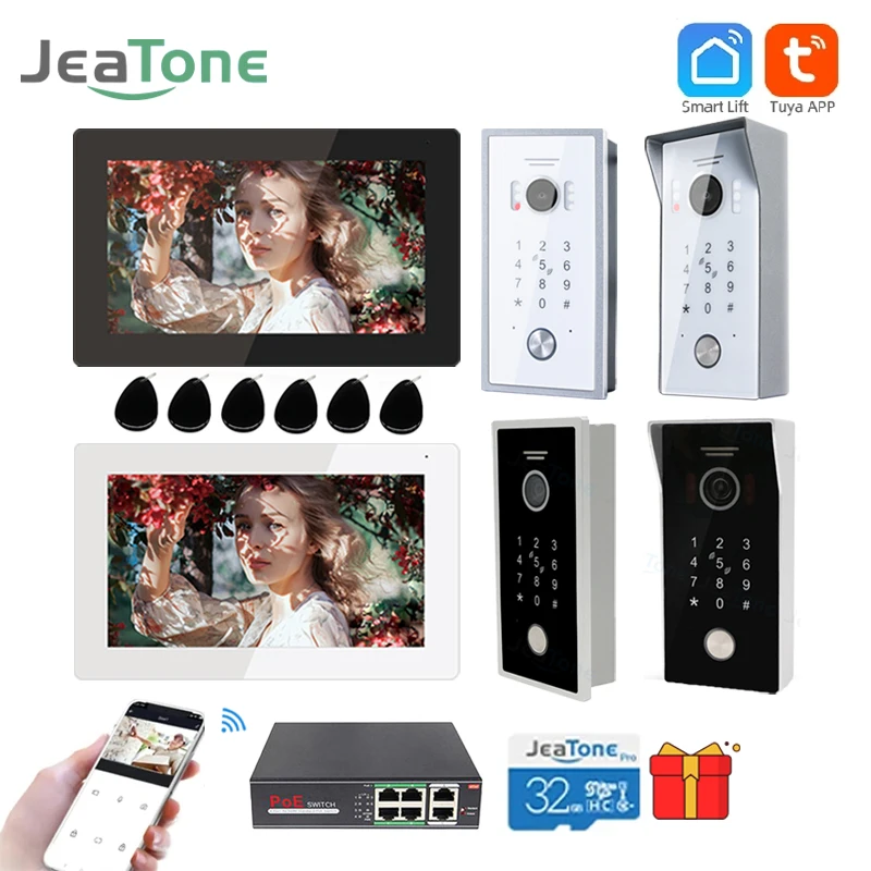 Jeatone 7inch Tuya Video Intercom System Wifi Doorbell Phone Camera 960P Waterproof Auto Record 2 Way Intercom For Home Security