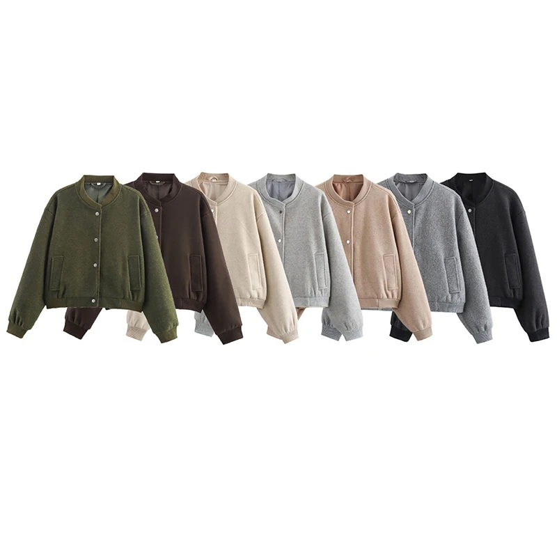 2025 Women Single Breasted Casual Bomber Jacket Long Sleeve Stand Collar Short Autumn Outerwear Loose Coats