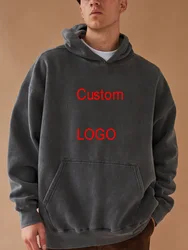 100% Cotton DIY Custom Your Logo DTG Hot Print Washed Hoodie Men Streetwear Retro Vintage Hooded Pullover Cotton HipHop