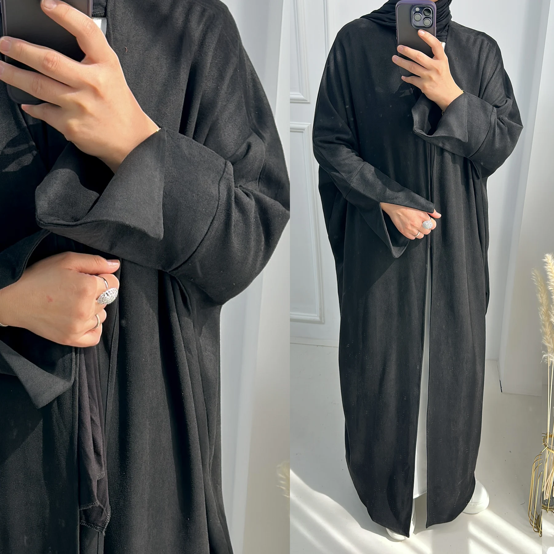 Ramadan nouveauté hiver dubaï Abaya femmes musulman ouvert Abaya velours Kimono Cardigan vêtements islamiques Femmes Robe Musulmane