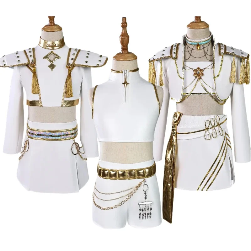 

Детский Kpop Охотники на демонов Косплей Руми Зои Мира Косплей Костюм Белая униформа Костюм Набор Хэллоуин Карнавальный костюм для ролевых игр