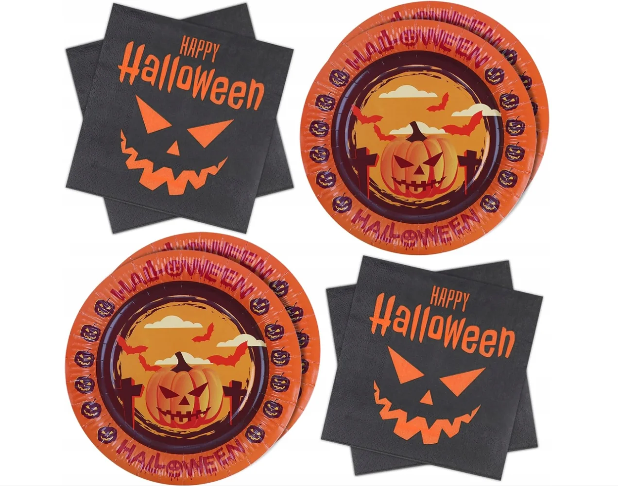 Set Halloween-borden en servetten, 40 stuks, pompoenthema, wegwerpservies, papieren decoraties, feestversieringen, accessoires