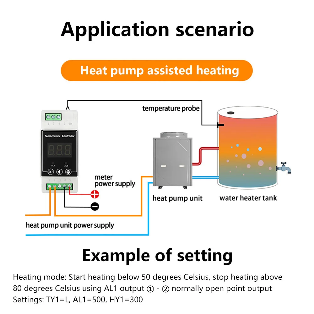 Rail Type Thermoregulator Temperature Controller AC100-240V DC 8-24V Digital LED Thermostat 2 Way Relay Output with Probe